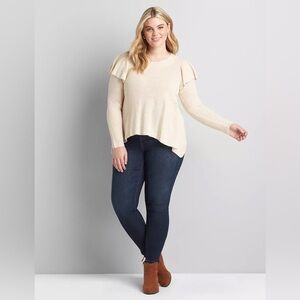 Lane Bryant Long Ruffle-Sleeve Sweater in Oatmeal Sz 18/20